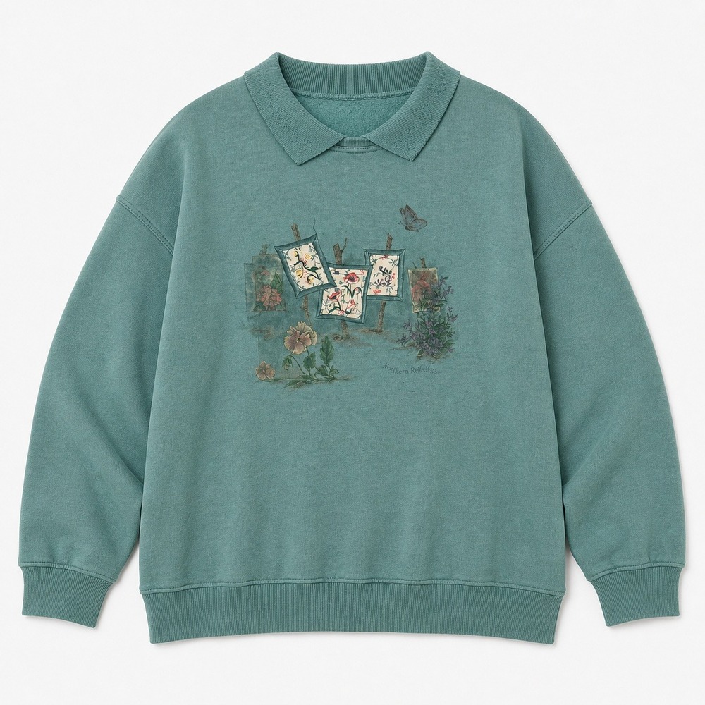 Vtg 90s Northern Reflections Sage Green Collared Grannycore Crewneck 2XL Plus
